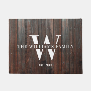 Paillasson Monogramme Rustique moderne Nom de famille Bois Vi