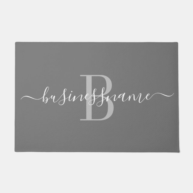 Paillasson Monogramme Script Custom Business Logo Gris (Devant)