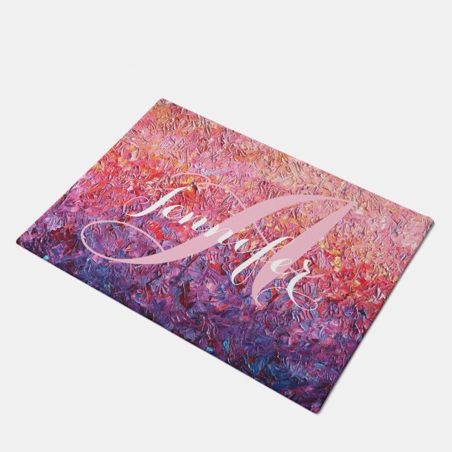 Paillasson Monogramme sur Rose rose violet Abstrait (Incliné)