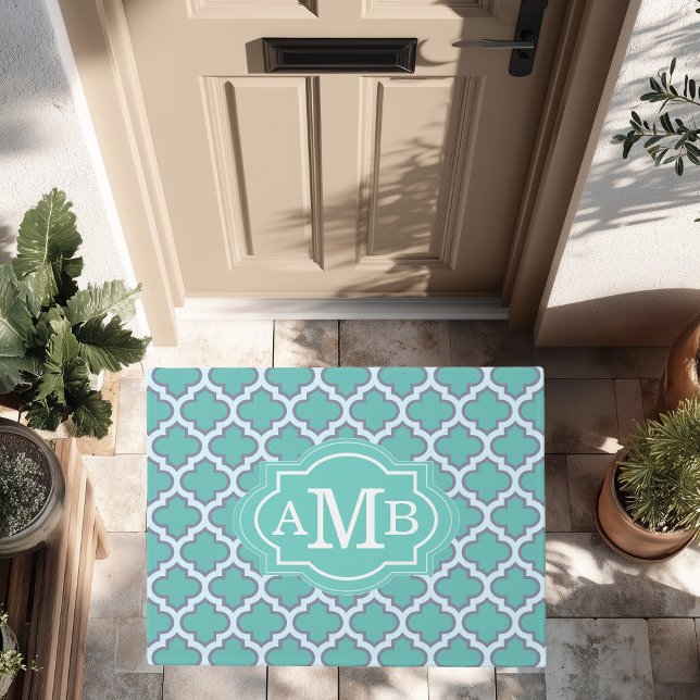Paillasson Monogramme turquoise élégant de coutume de motif (Créateur téléchargé)