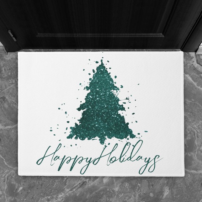 Paillasson Moody Joyeux Noël | Arbre Turquoise foncé de minui (Créateur téléchargé)
