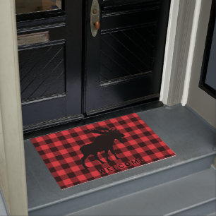 Paillasson Moose Welcome Red Black Plaid