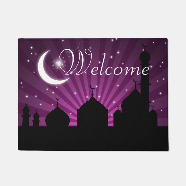 Paillasson Mosquée Silhouette Purple Nuit Accueil Porte Mat (Devant)