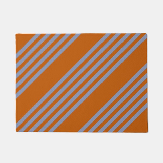 Paillasson Motif à cinq bandes bleu-gris et orange brûlé (Devant)