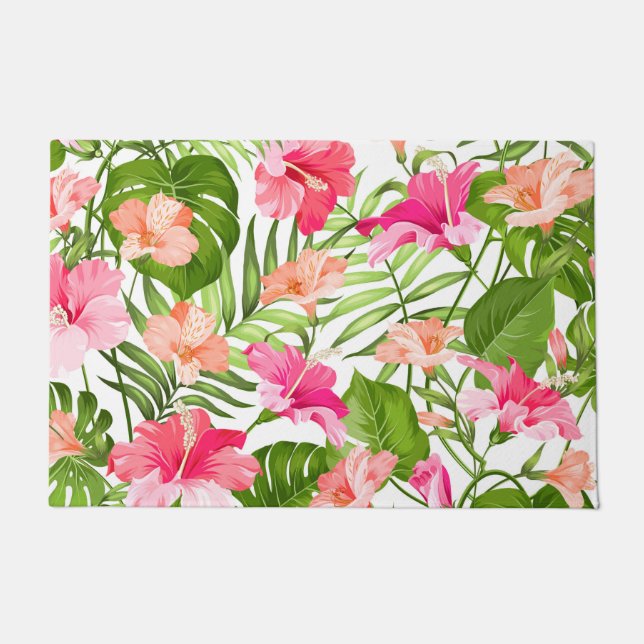 Paillasson Motif à hibiscus palm monstère tropicale (Devant)