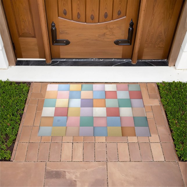 Paillasson Motif Abstrait en carreaux Pastel (De plein air)