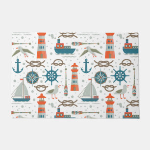 Paillasson Motif blanc gris turquoise sur le thème nautique