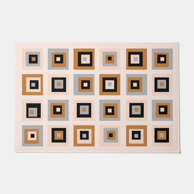 Paillasson Motif Carré Noir Et Terracotta Du Milieu Du Siècle (Devant)