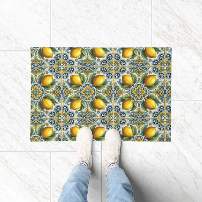 Paillasson Motif carrelage méditerranéen Capri jaune bleu cit (Intérieur)