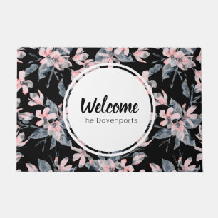 Paillasson Motif d'aquarelle rose et gris Floral