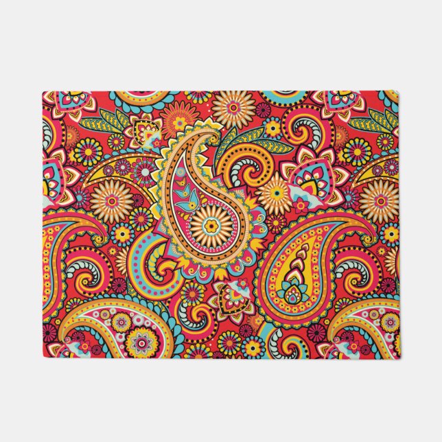 Paillasson Motif de Bohème floral rouge lumineux de Paisley (Devant)