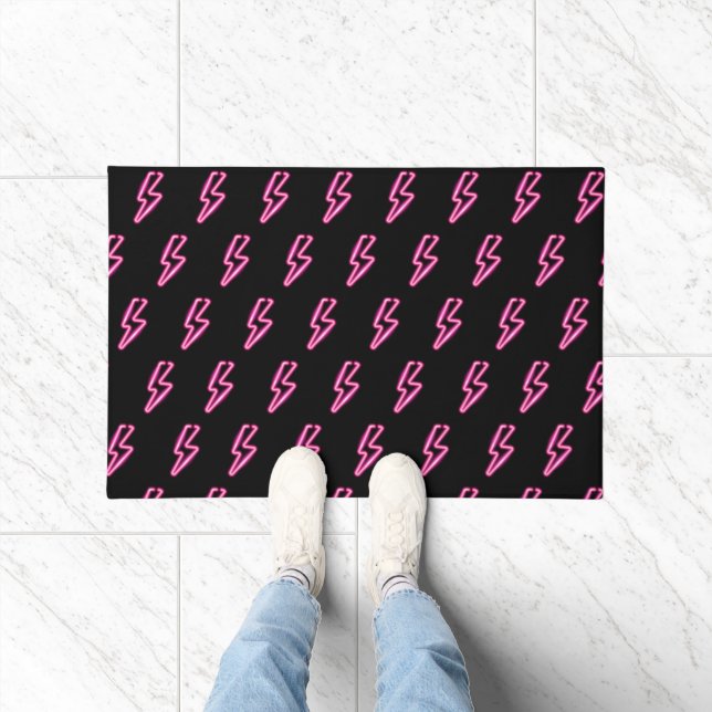 Paillasson Motif de boulon à éclair de néon rose (Intérieur)