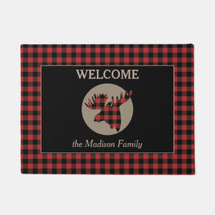 Paillasson Motif de Buffalo Plaid Moose Welcome