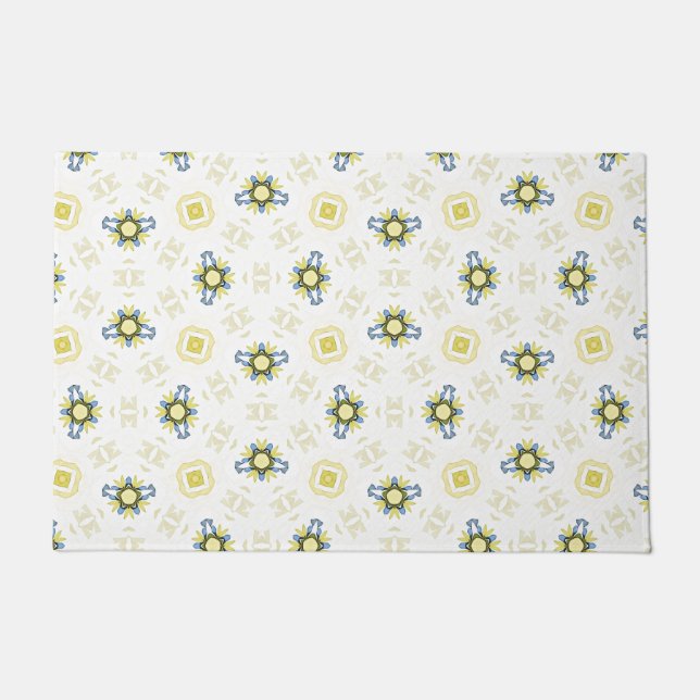 Paillasson Motif de carreaux floraux à l'aquarelle douce (Devant)