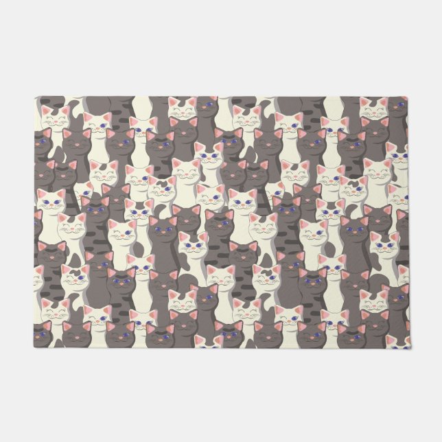 Paillasson Motif de chats blancs et gris (Devant)