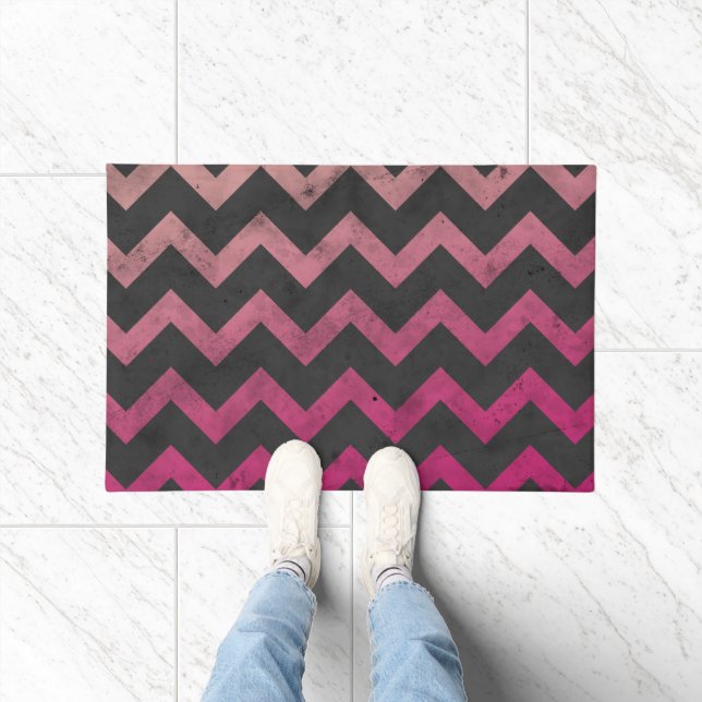 Paillasson Motif de chevron gris foncé rose magenta (Intérieur)