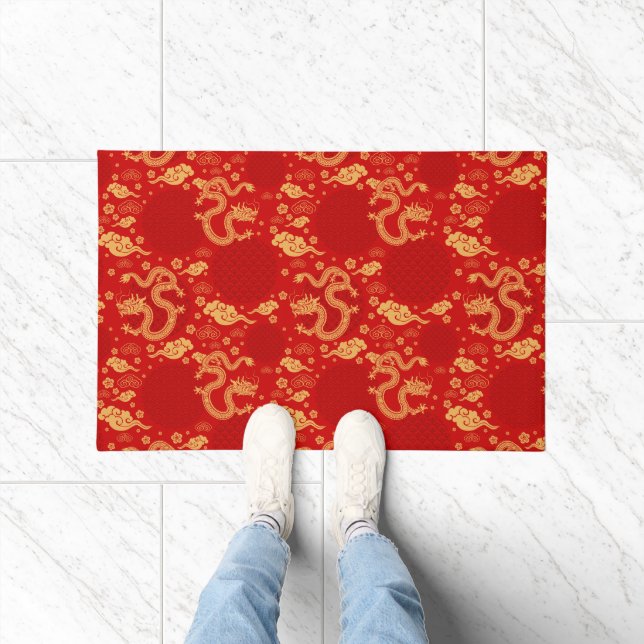 Paillasson Motif de dragon d'or - Chinois Année lunaire 2024 (Intérieur)