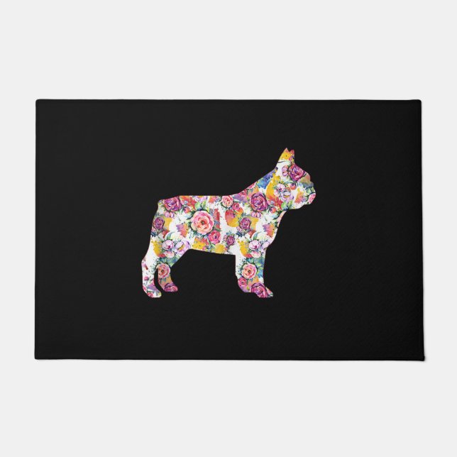 Paillasson motif de fleur bulldog français| cadeau de chien c (Devant)