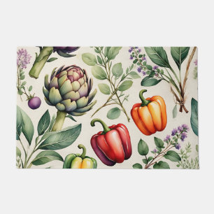 Paillasson Motif de jardin potager à l'aquarelle