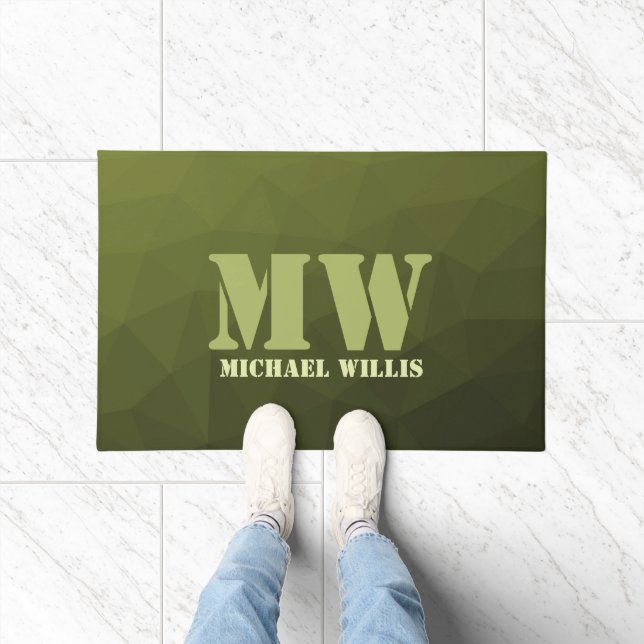 Paillasson Motif de maillage géométrique d'olive verte de l'a (Intérieur)