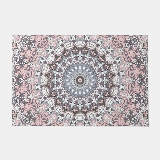Paillasson Motif de mandala rose et blanc (Devant)
