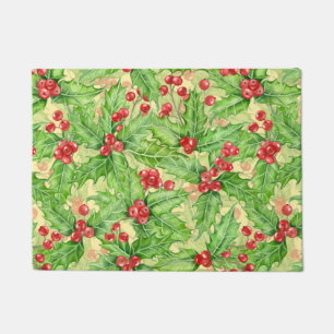 Paillasson Motif de Noël à l'aquarelle de baie blanche
