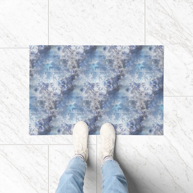 Paillasson Motif de Noël bleu texturé de glace et de neige (Intérieur)