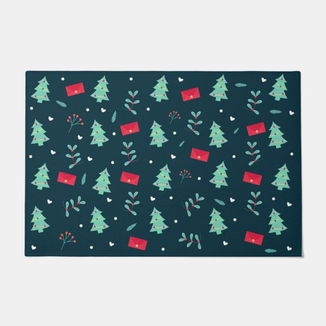 Paillasson Motif de Noël festif en rouge et vert (Devant)