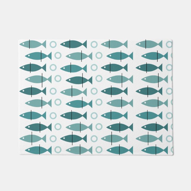 Paillasson Motif de poisson moderne du milieu du siècle Turqu (Devant)