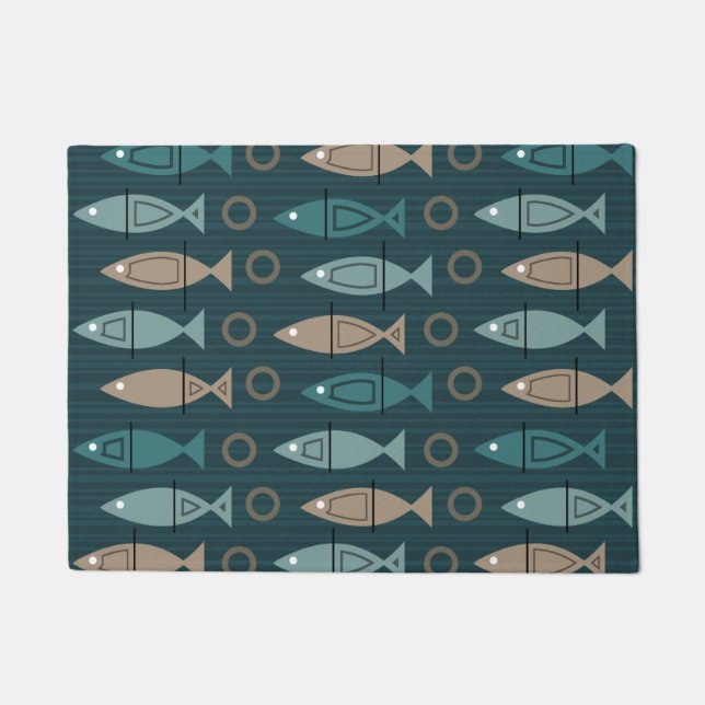 Paillasson Motif de poisson moderne du milieu du siècle Turqu (Devant)