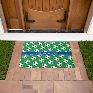 Paillasson Motif de soccer, Nom Blanc, Bleu & Vert
