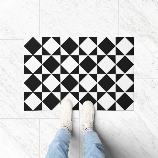 Paillasson Motif de triangles Carrés noir blanc (Intérieur)