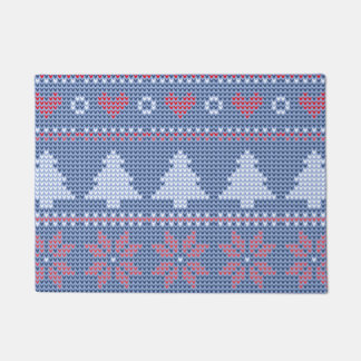 Paillasson Motif de tricot de Noël Bleu