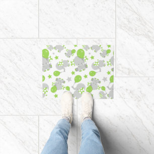 Paillasson Motif Des Eléphants, Eléphants Mignons - Grey Vert