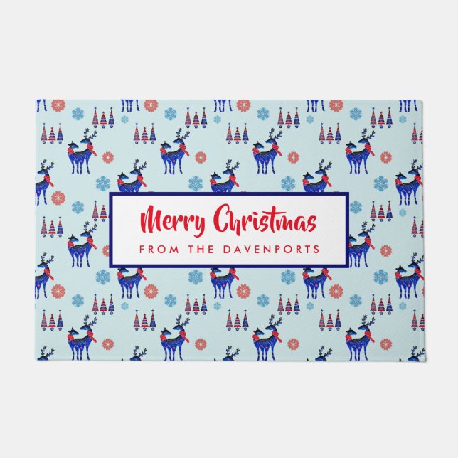 Paillasson Motif des rennes, des arbres de Noël et des flocon (Devant)