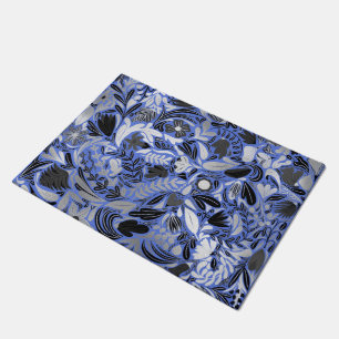 Paillasson Motif d'illustration Feuilles floral bleu argent