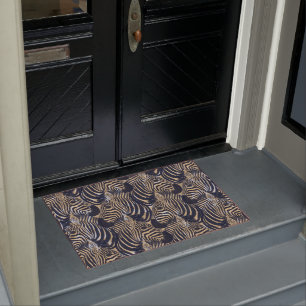 Paillasson Motif d'impression moderne Gold Blue Zebras