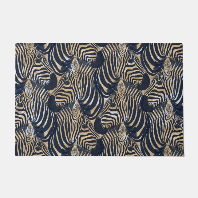 Paillasson Motif d'impression moderne Gold Blue Zebras (Devant)