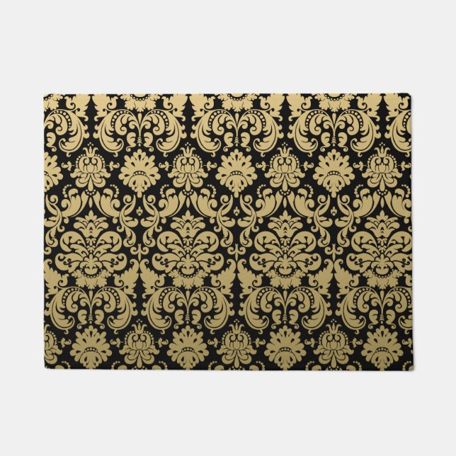 Paillasson Motif élégant d'or et de damassé de noir (Devant)