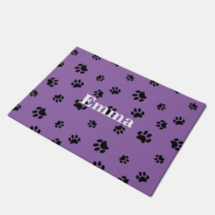 Paillasson Motif Empreintes de Patte Noires sur Fond Violet