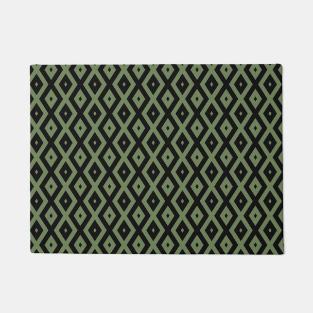 Paillasson Motif en diamant vert olive et noir (Devant)