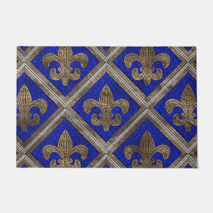 Paillasson motif en mosaïque de fleur de lis