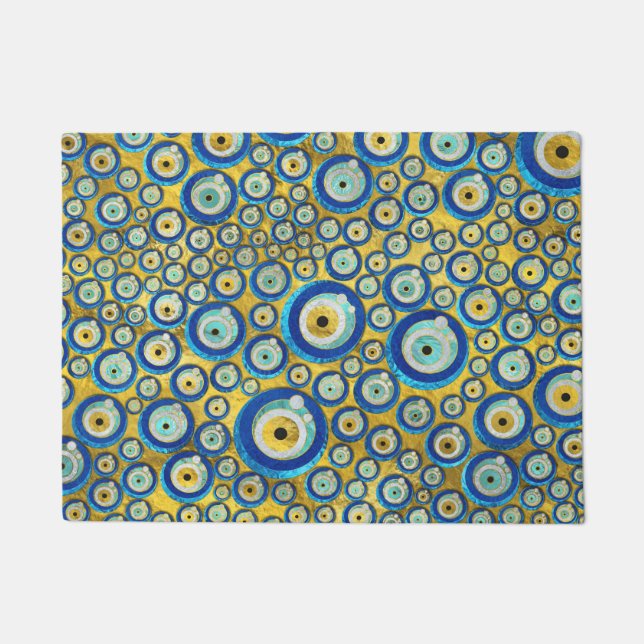 Paillasson Motif en verre bleu grec d'amulette d'oeil mauvais (Devant)