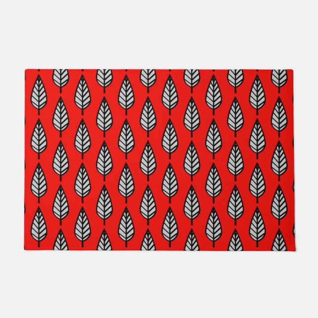 Paillasson Motif feuille de hêtre, rouge, noir et gris / gris (Devant)