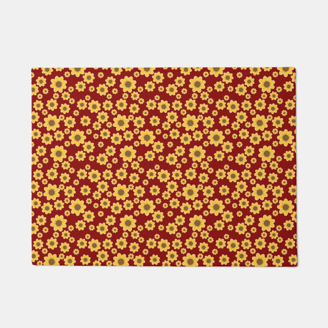 Paillasson Motif Fleur Jaune sur Arrière - plan Rouge - Flora (Devant)