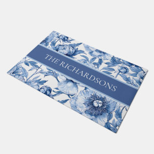Paillasson Motif floral de fleurs bleues et blanches élégante