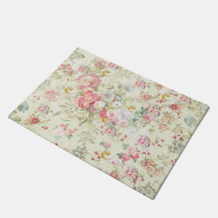 Paillasson motif floral en pastel rose vintage élégant