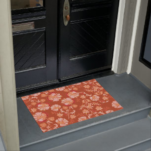 Paillasson Motif floral orangé en terre cuite brûlée