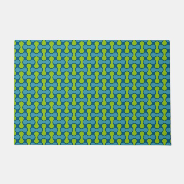 Paillasson Motif géométrique Abstrait rétro en bleu et vert (Devant)