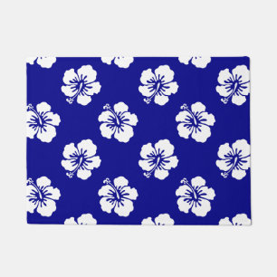 Paillasson Motif Hawaïen Hibiscus Bleu et blanc